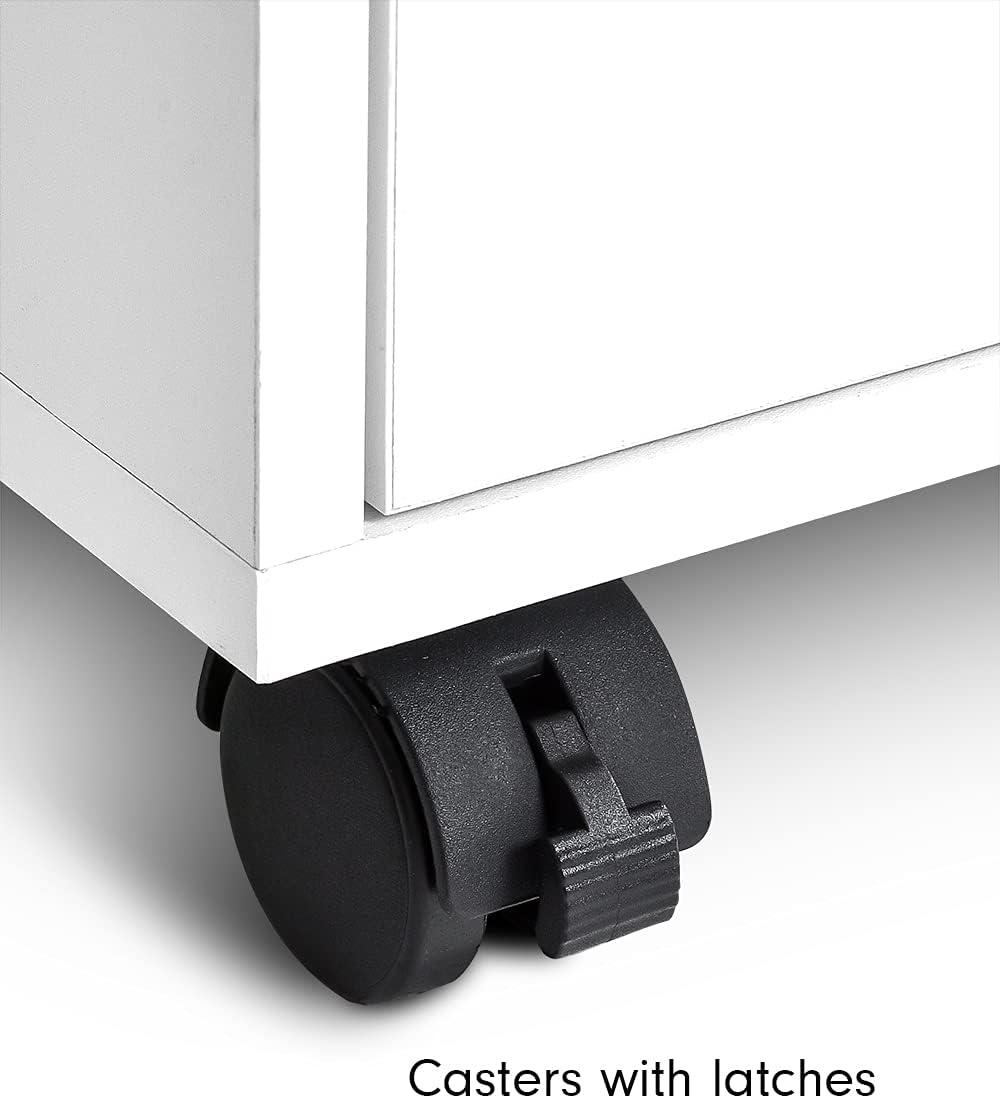 3 Drawers Storage Cabinet, Wooden Mobile Filing Cabinet for Mini Printer Stand, with Lockable Casters, for Home Office (3-Drawers, White)