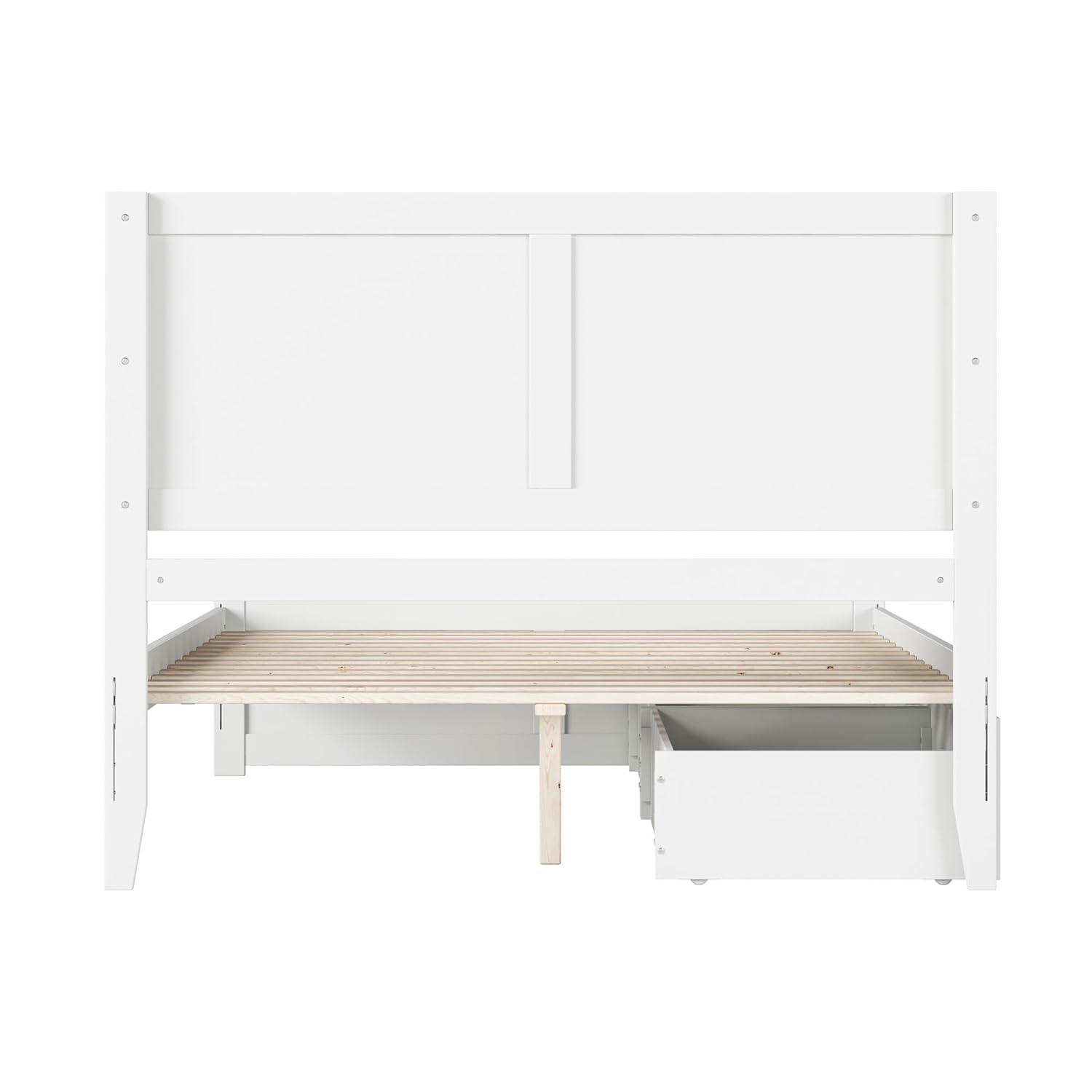 AFI Canyon Cama con Plataforma de Madera Maciza Blanca con Pie de Cama a Juego y Cajones de Almacenamiento, Completo