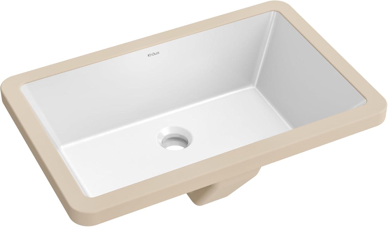 KRAUS Elavo. Rectangular Porcelain Ceramic Undermount Bathroom Sink In White With Overflow Drain, KCU-242