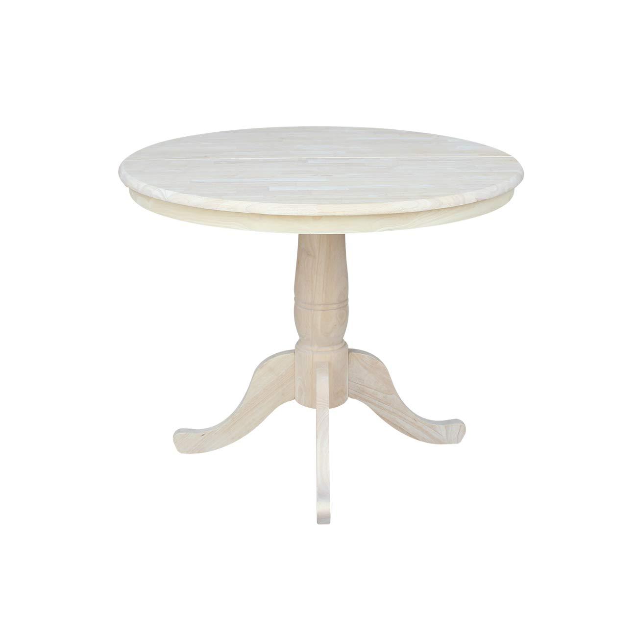 36" Round Top Pedestal Extendable Dining Table with 12" Drop Leaf Unfinished - International Concepts