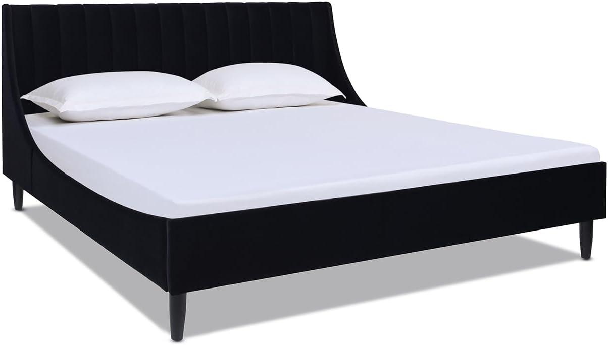 Aspen Vertical Tufted Headboard Platform Bed Set King Anthracite Black Velvet