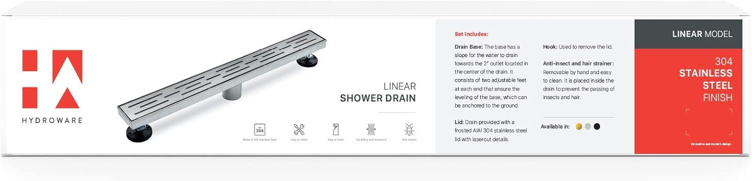 36" Linear Grid Shower Drain with Hair Strainer & Lifting Hook – Modern Stainless Steel Drain for Bathroom Showers