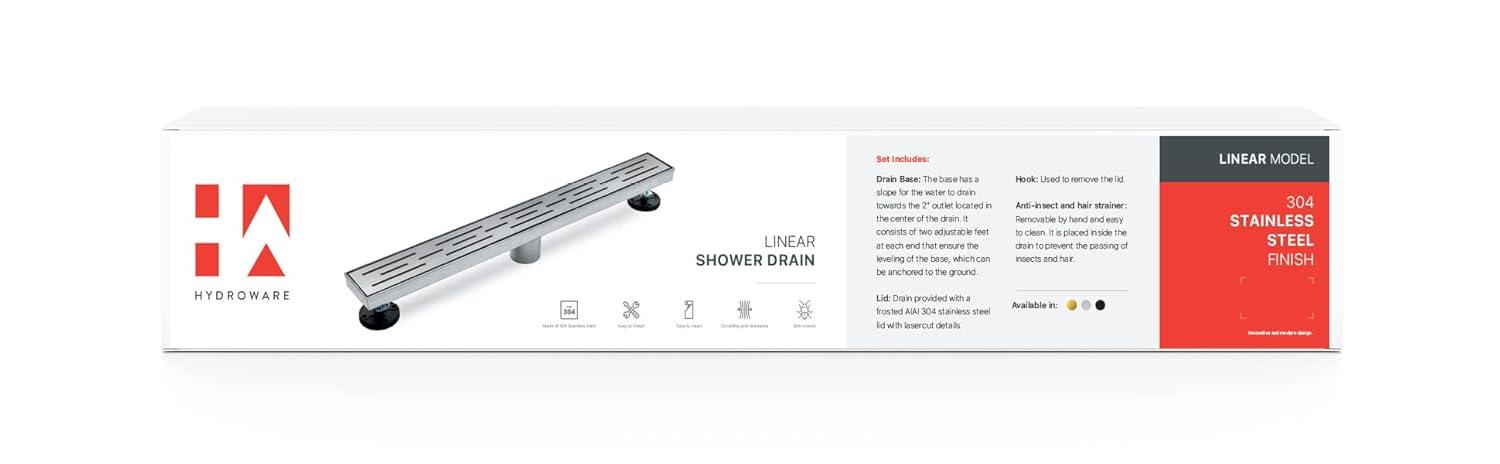 24" Linear Tile-in Shower Drain with Hair Strainer & Lifting Hook-Modern Stainless Steel Drain for Bathroom Showers