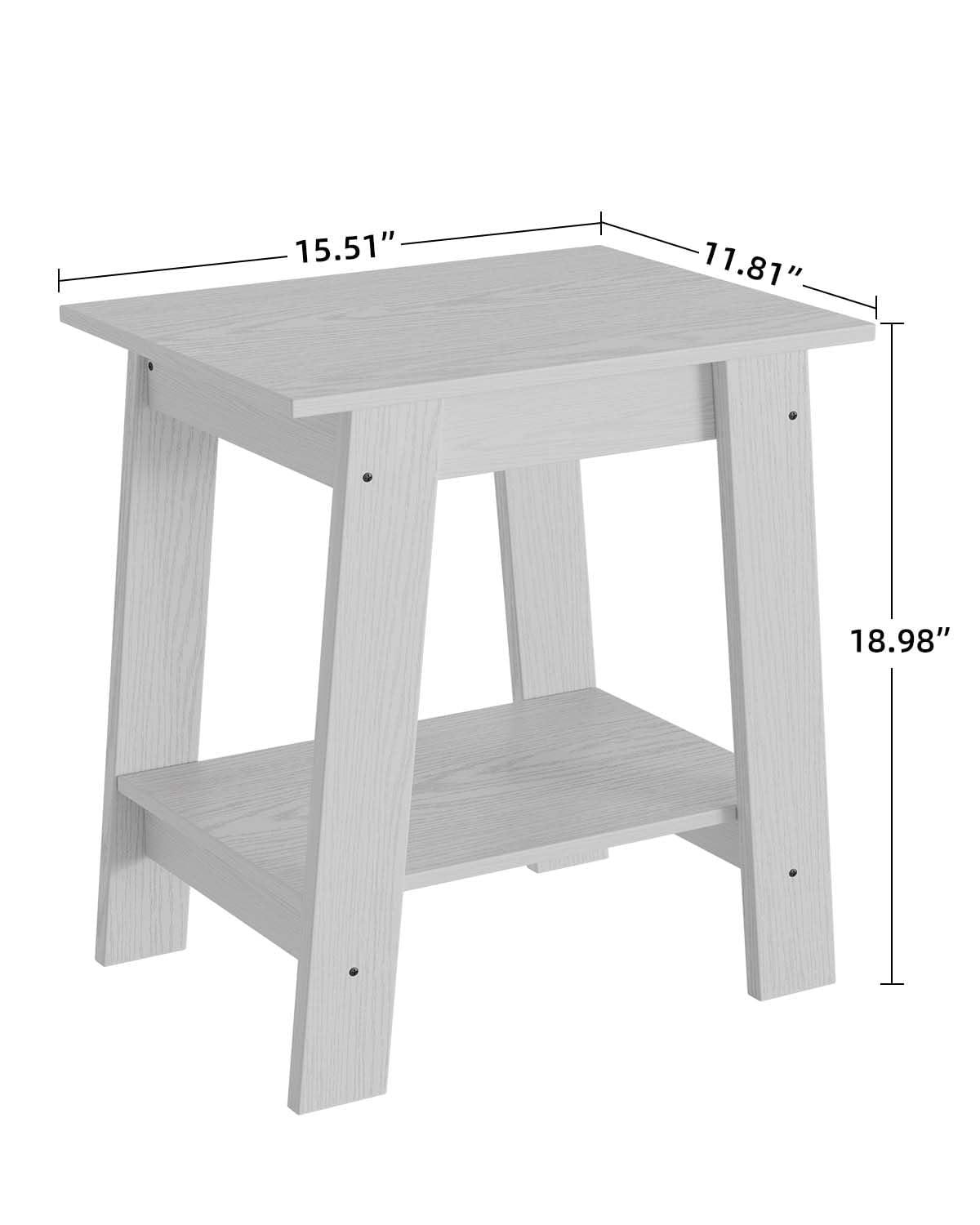 Nasitip 2-Tier End Table, Small Side Table, Nightstand with Storage Shelf, Narrow Side Table for Small Spaces(White)