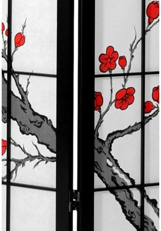 Oriental Furniture 6' Tall Blossom Shoji Screen 3 Panels Black: Japanese Style Privacy & Decor