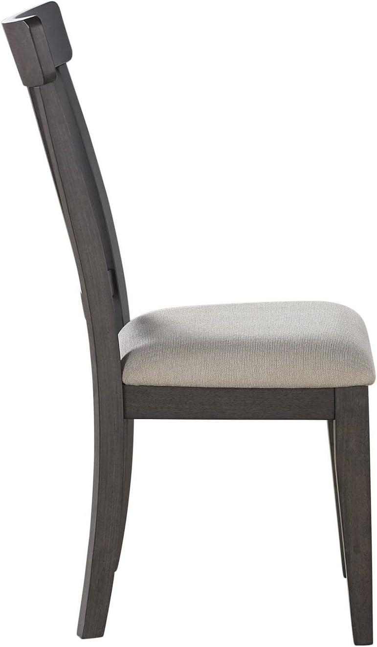 Beige Linen Upholstered Dark Brown Wood Side Chair Set