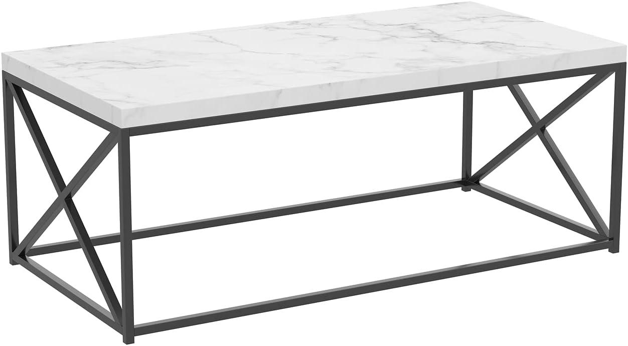 Elegant 44" Marble Top Coffee Table with Black Metal Frame