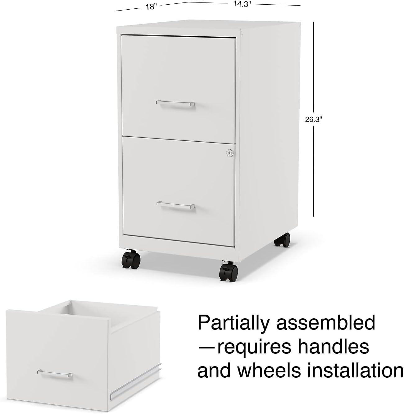 2-Drawer Vertical Mobile File Cabinet, Letter Size, Pearl White, 18-Inch-D (19634)