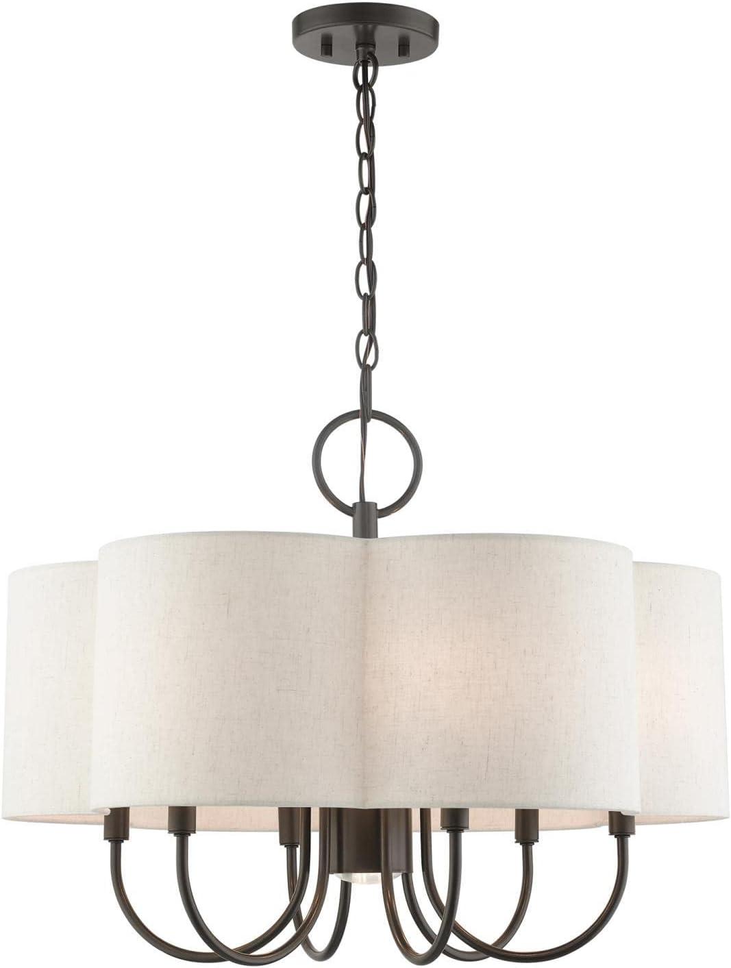 Elegant Solstice English Bronze 7-Light Chandelier with Oatmeal Shade