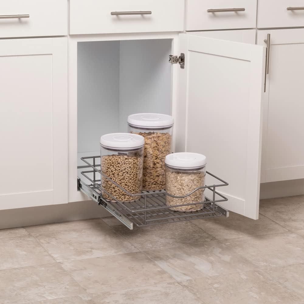 Frosted Nickel 14.5" Metal Pull-Out Cabinet Organizer