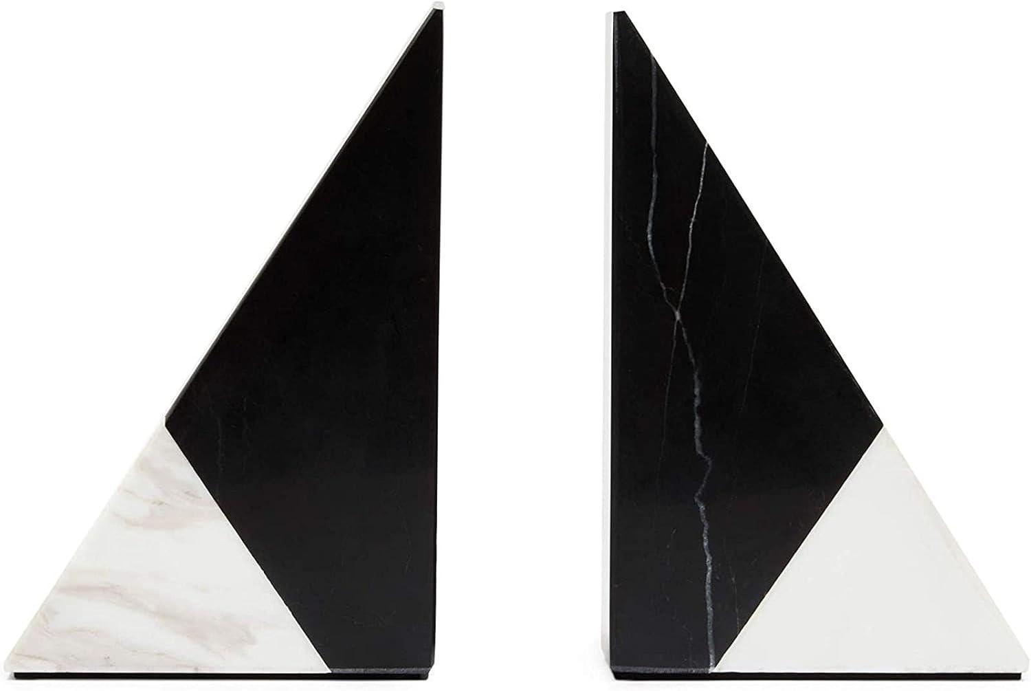 Black Marble Decorative Bookends for Shelves (3.8 x 1.8 x 6 inches, 1 Pair)