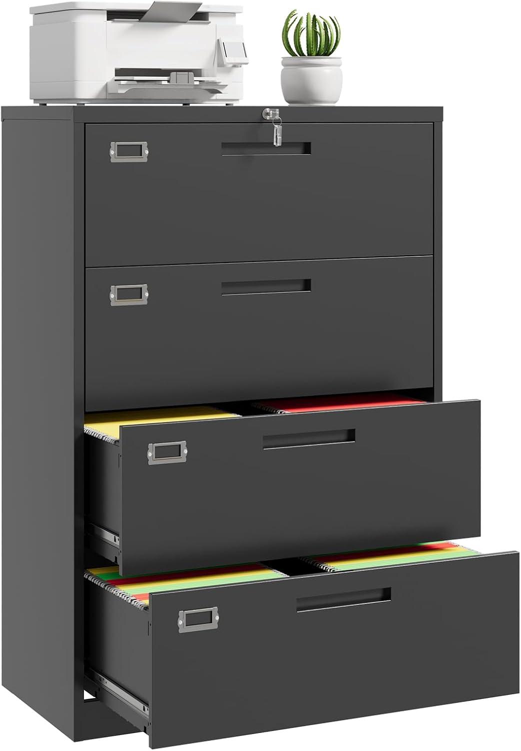 Letaya File Cabinets,4 Drawer Metal Lateral Filing Organization Storage Cabinets with Lock,Home Office for Hanging Files Letter/Legal/F4/A4 Size (Require Assembly)