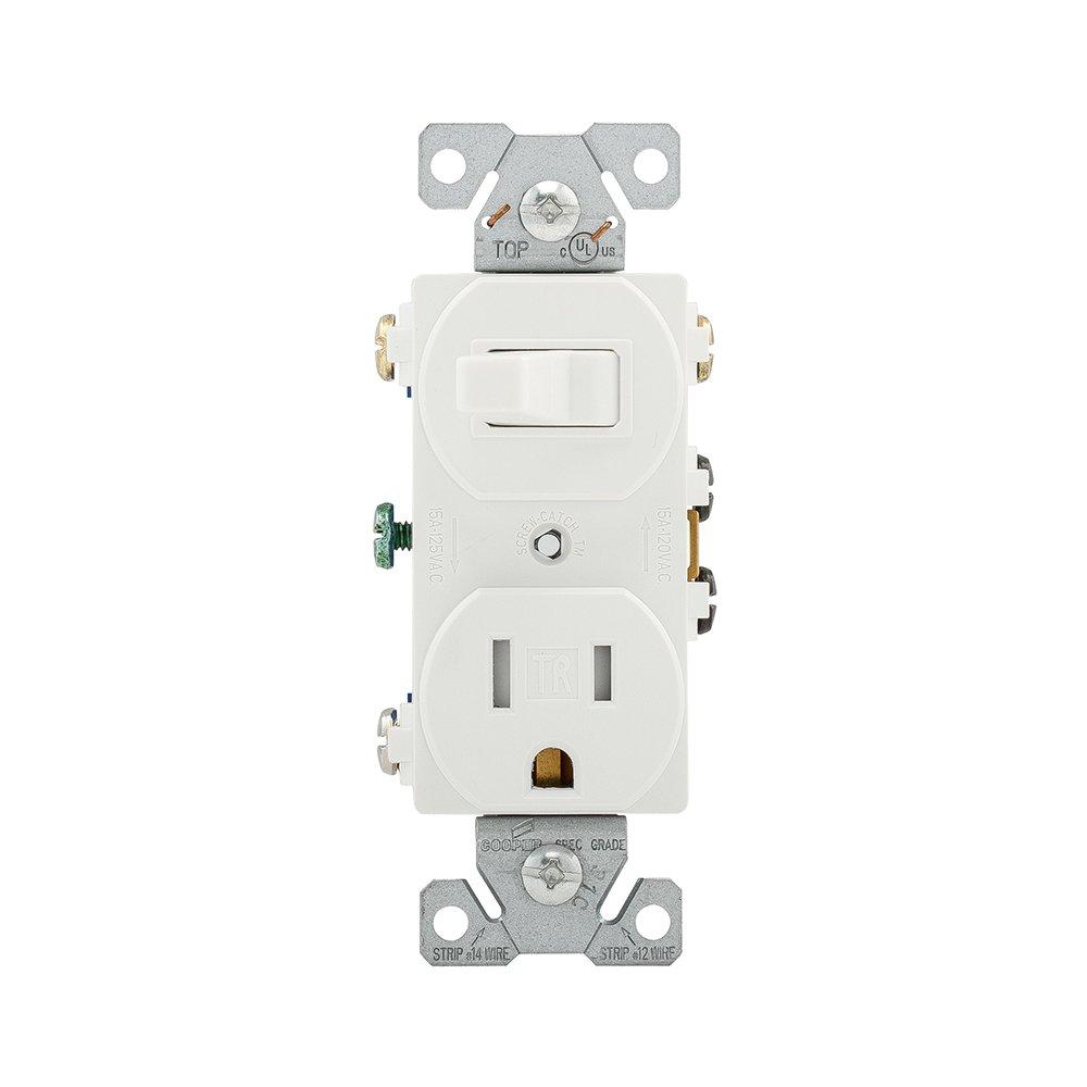 EATON Wiring TR293W 15 Amp 120V 5-15 3-Wire Combination Receptacle & Toggle Switch, White