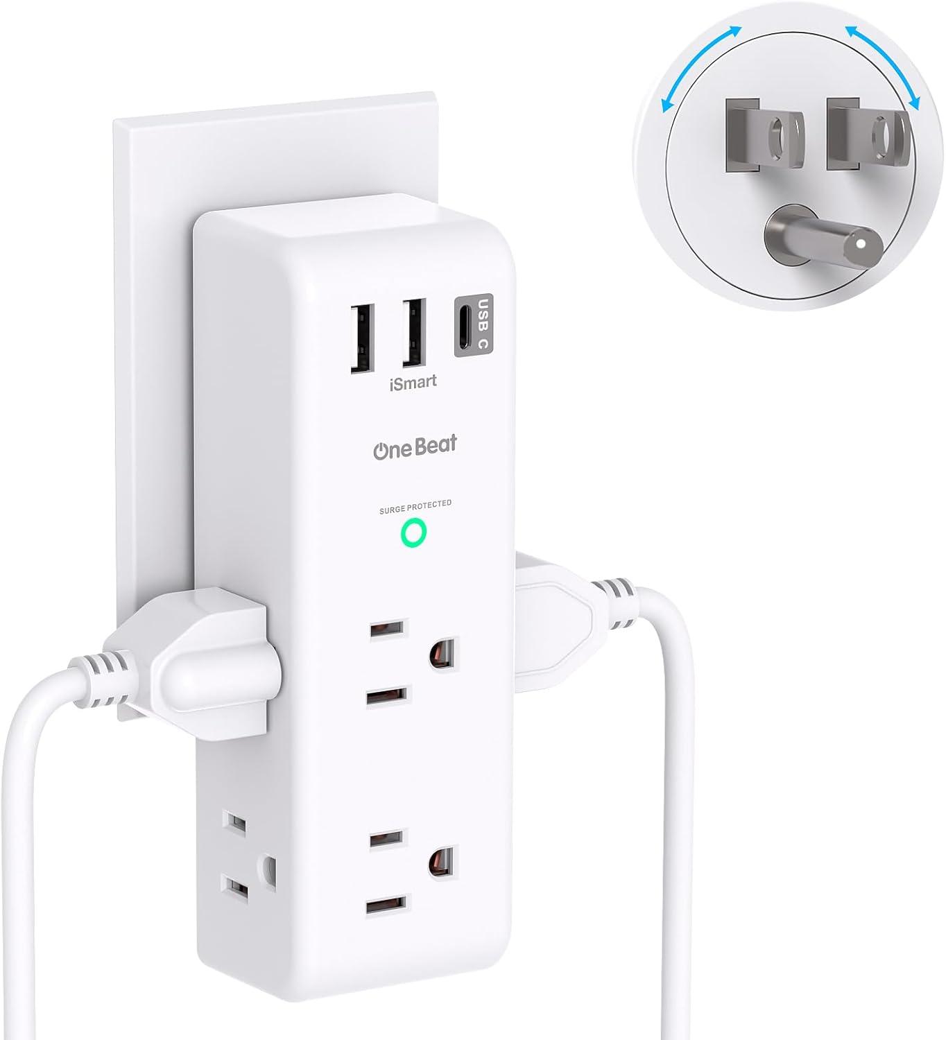 White 10-Piece USB Outlet Extender with Rotating Plug