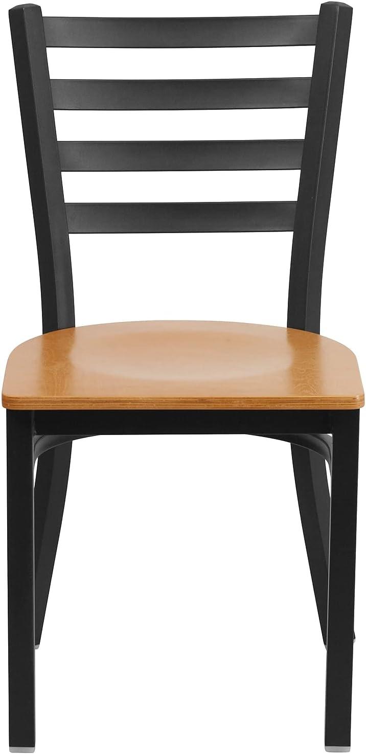 Flash Furniture 2 Pack HERCULES Series Black Ladder Back Metal Restaurant Chair - Natural Wood Seat