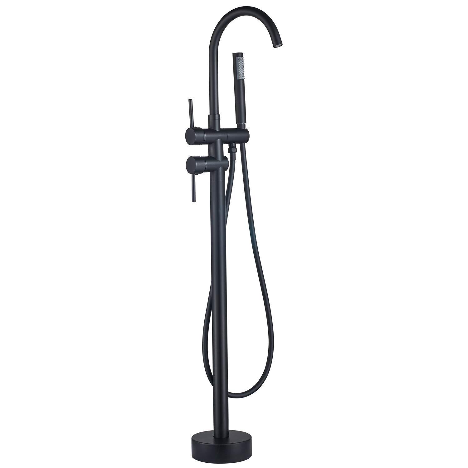Freestanding Tub Faucet Tub Filler - Floor Mount Bathtub Faucet with Handheld Shower - Matte Black Shower Faucet Free Standing Bathroom Faucets SHUNLI