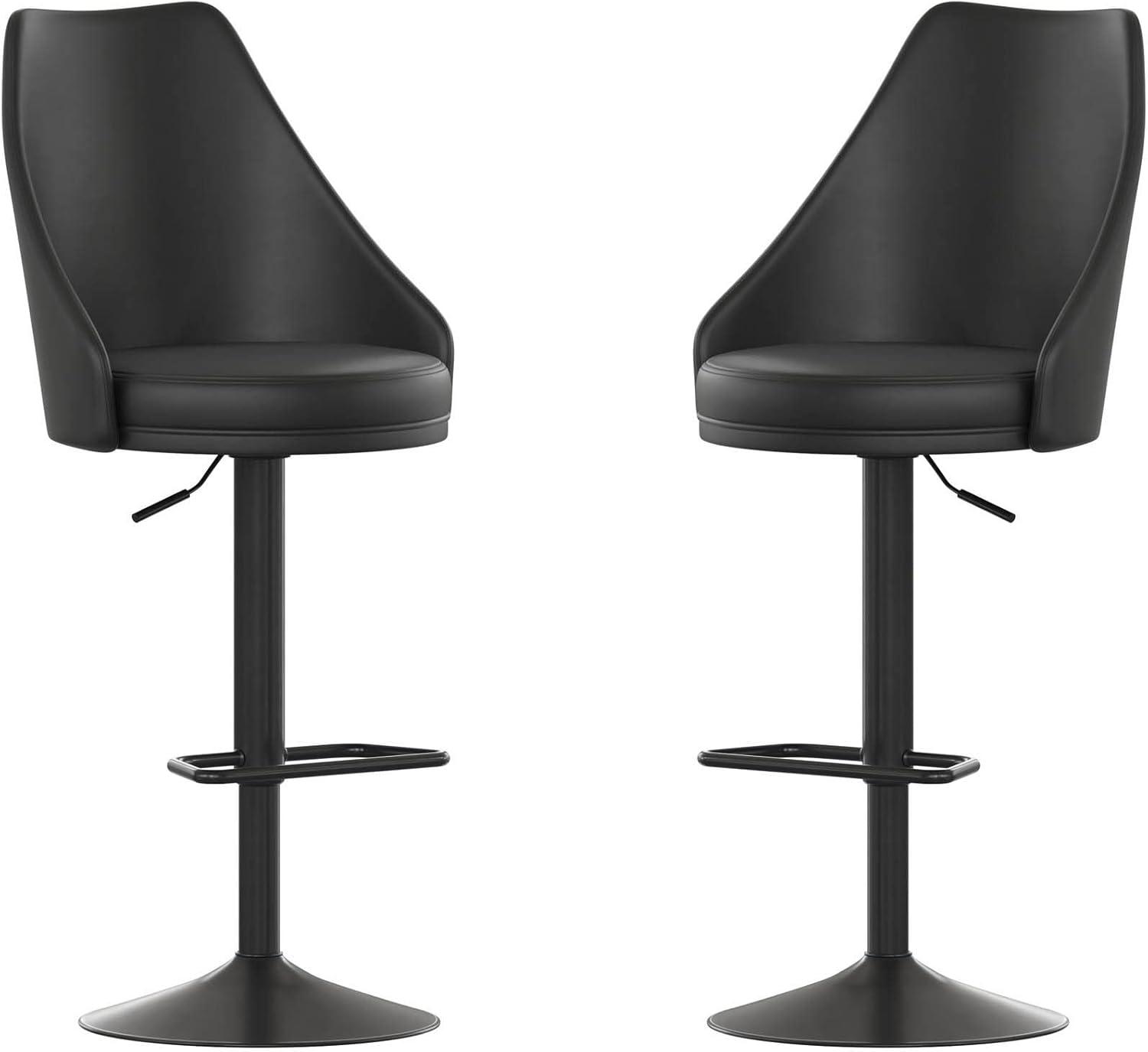 Black Adjustable Swivel Leather Bar Stools with Footring