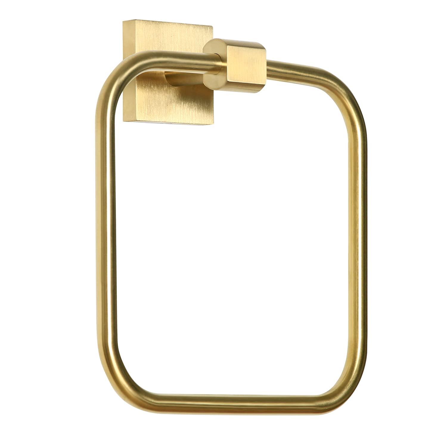 HouseAid Square Hand Towel Ring for Bathroom Stainless Steel Towel Holder Modern Hand Towel Hanger Wall Mounted Brushed Gold