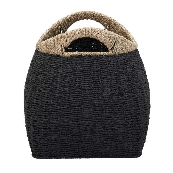 Household Essentials Basket with Handles Seagrass: Handwoven Round Storage, Brown Decorative Wicker, 14" Height