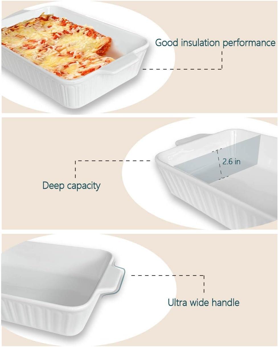 Casserole Dish, 9x13 Ceramic Baking Dish, Large Lasagna Pan Deep for Oven, 4.2 Quarts Baking Pan with Handles, For baking cake in the kitchen,Mother's Day Gifts, White