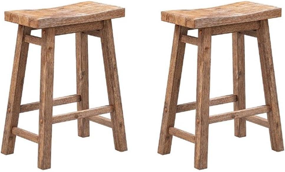 Set of 2 24" Sonoma Saddle Counter Height Barstool Barnwood Wire Brush - Boraam: Rustic Farmhouse, Footrest, Wood Frame