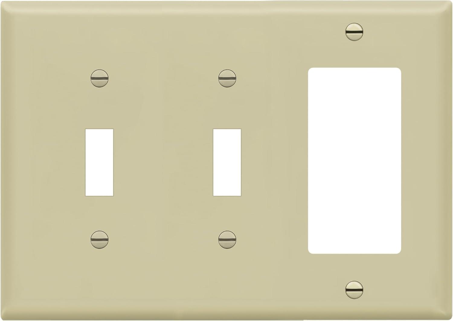 ENERLITES Combination Double Toggle / Single Decorator Rocker Outlet Wall Plate, Standard Size 3-Gang, Polycarbonate Thermoplastic, Ivory