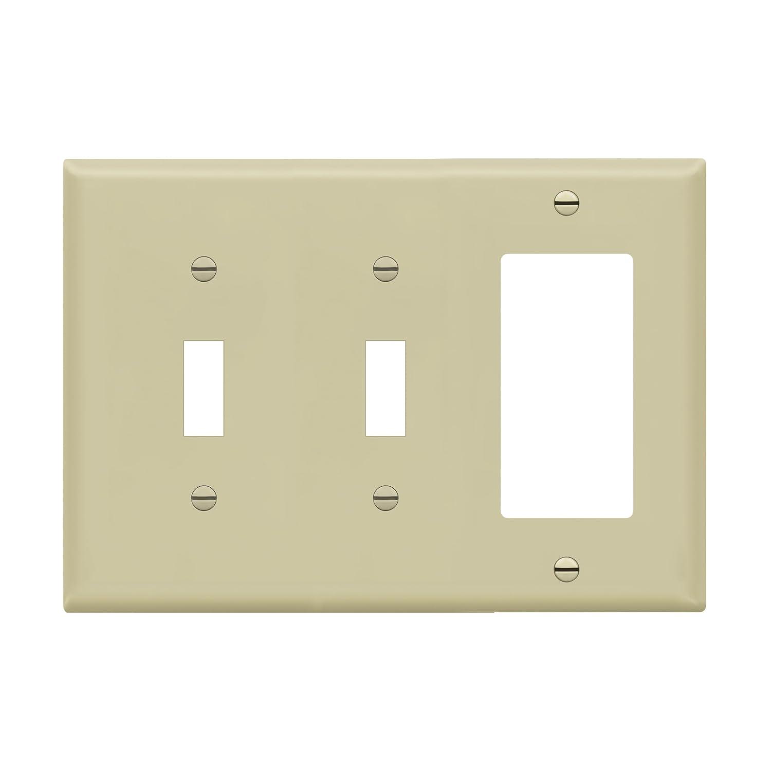 ENERLITES Combination Double Toggle / Single Decorator Rocker Outlet Wall Plate, Standard Size 3-Gang, Polycarbonate Thermoplastic, Ivory