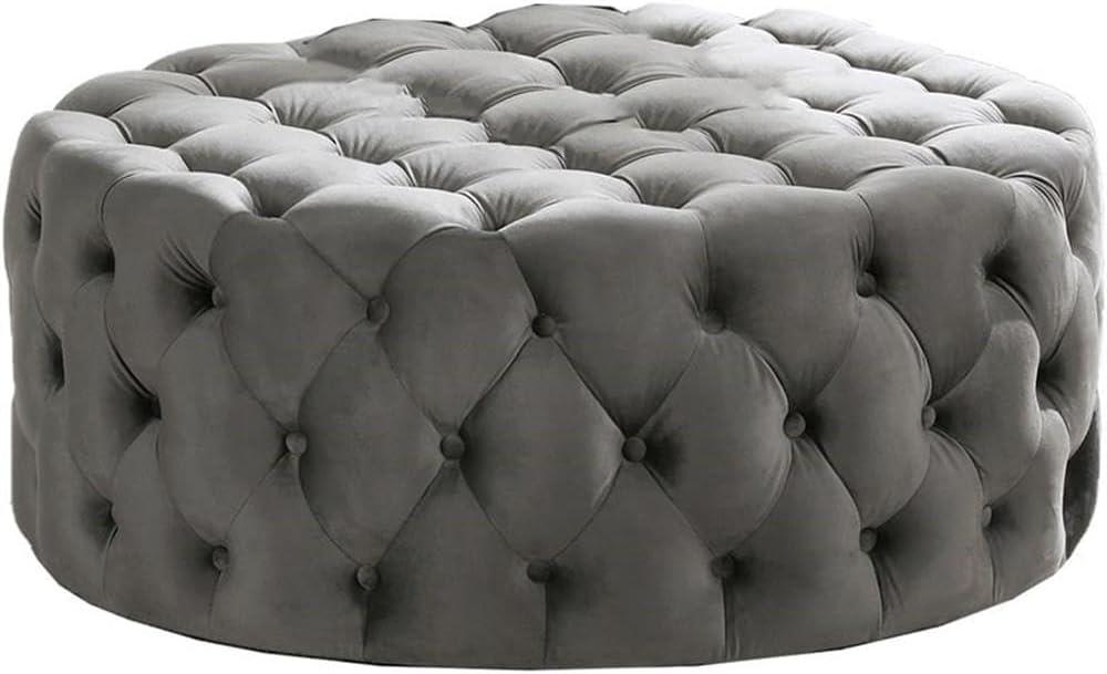 Best Master Furniture Anderson 40" Round Velvet Fabric Ottoman in Gray