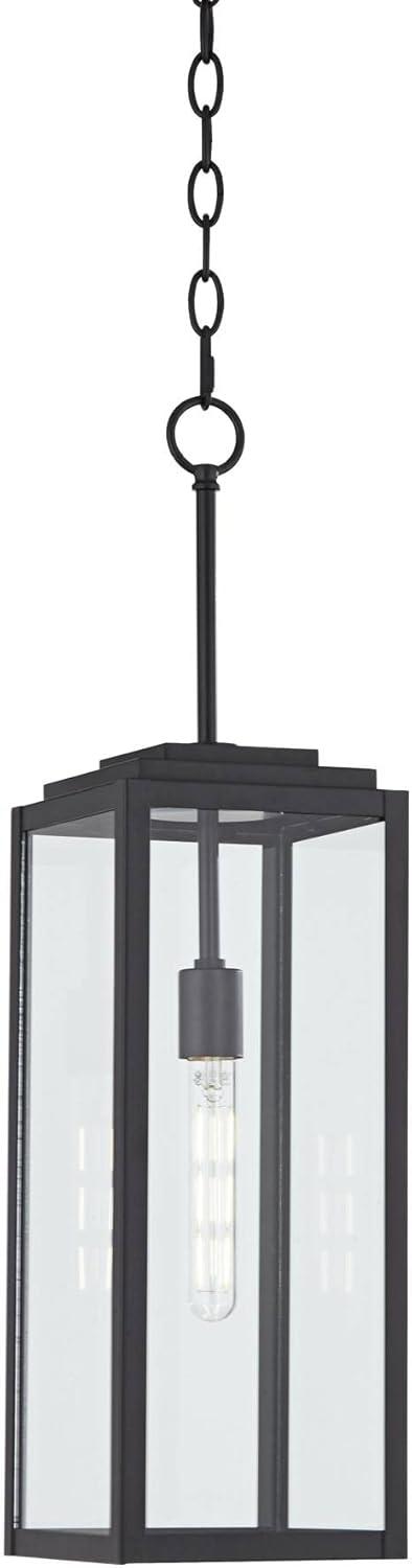 John Timberland Modern Outdoor Hanging Light Fixture Mystic Black 27 1/4" Clear Glass Panel for Exterior Barn Deck House Porch Patio Outside Garage