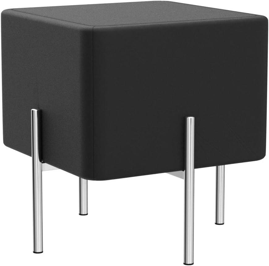 Cortesi Home  Zane Black Velvet and Metal Legs Cube Ottoman