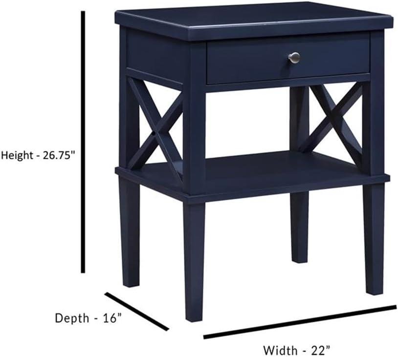 Comfort Pointe Marta Nightstand Midnight Blue: Transitional Style Bedside Table with Shelf, MDF & Hardwood