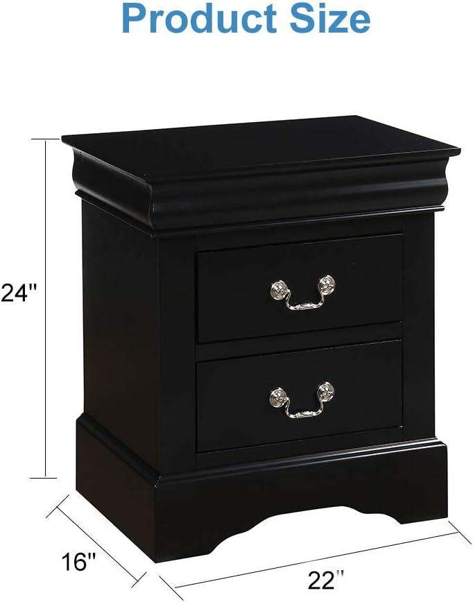 Benzara Traditional 2 Drawers wood Nightstand By Louis Philippe III, Brown