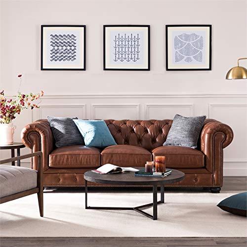 Cobblestone Camel 95'' Rolled Arm Chesterfield Sofa with Nailhead Details