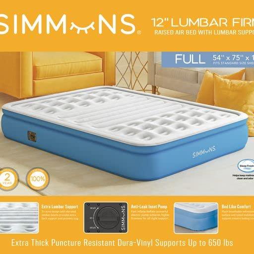 Simmons Simmons Lumbar Firm, 12" Tri-Zone Inflatable Air Mattress with Built-In Pump & Extra Lumbar Support