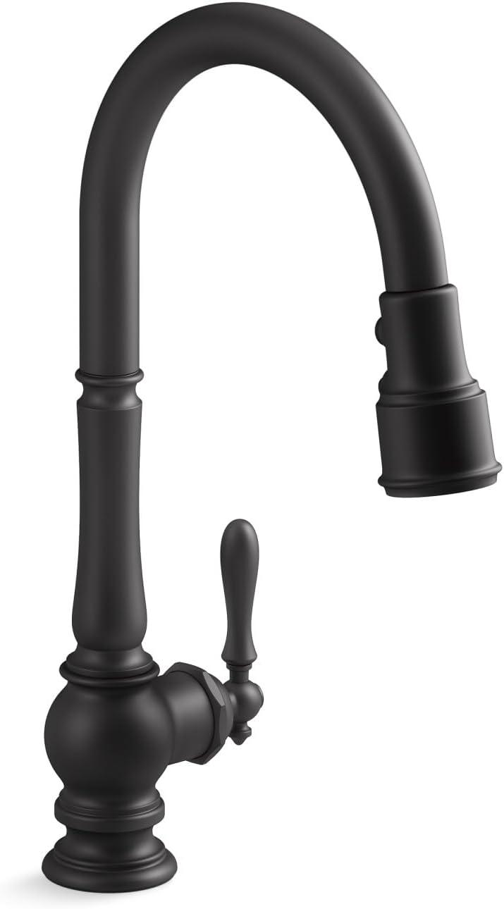 Matte Black High-Arch Pull-Down Kitchen Faucet with Spray