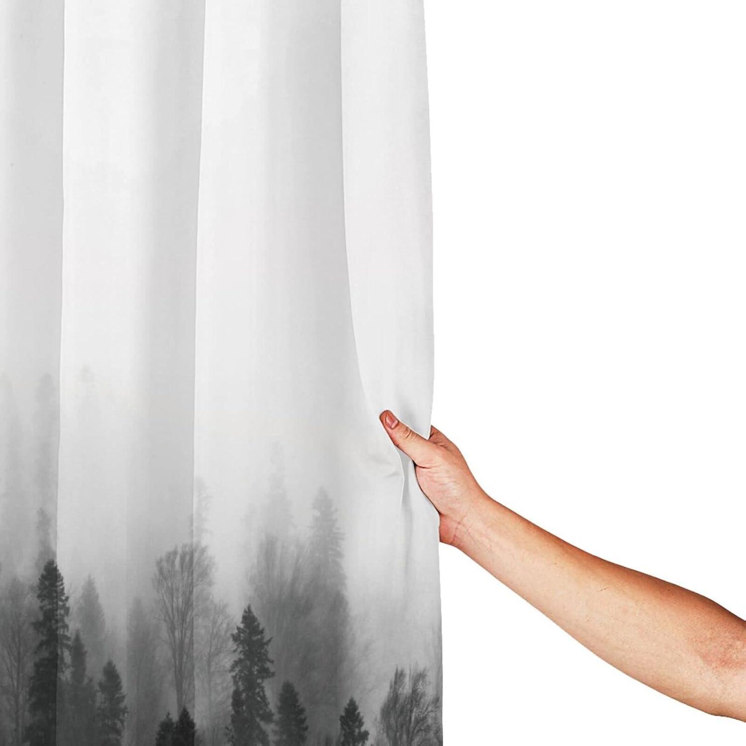 Black and White Fabric Shower Curtain for Bathroom with 12 Hooks, Nature Forest Tree Mountain Bath Shower Curtain Set for Hotel Home Men Women - 72 x 72 Inch
