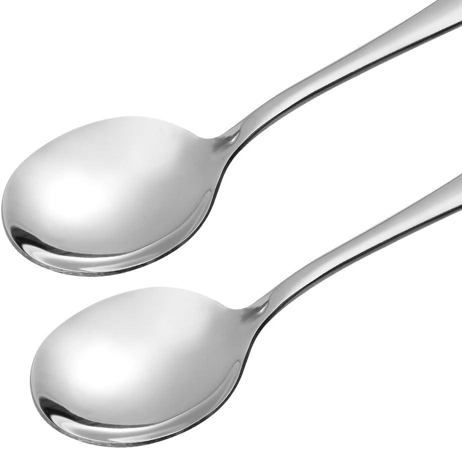 12-Piece Stainless Steel Soup Spoons Set - 7.7 Inches, Heavy Duty Round Spoons for Cereal, Soup, Soba, Bouillon or Hot Chocolate - Dishwasher Safe