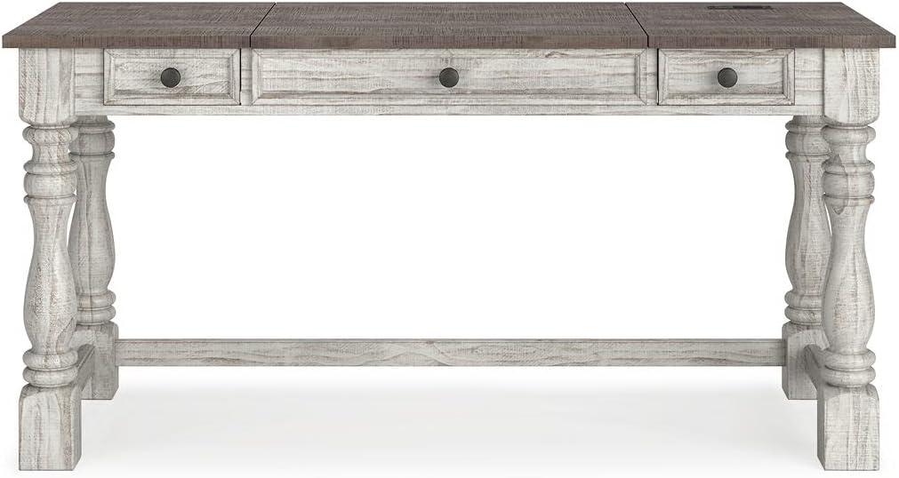 Transitional White and Gray Wood Home Office Desk with USB Ports