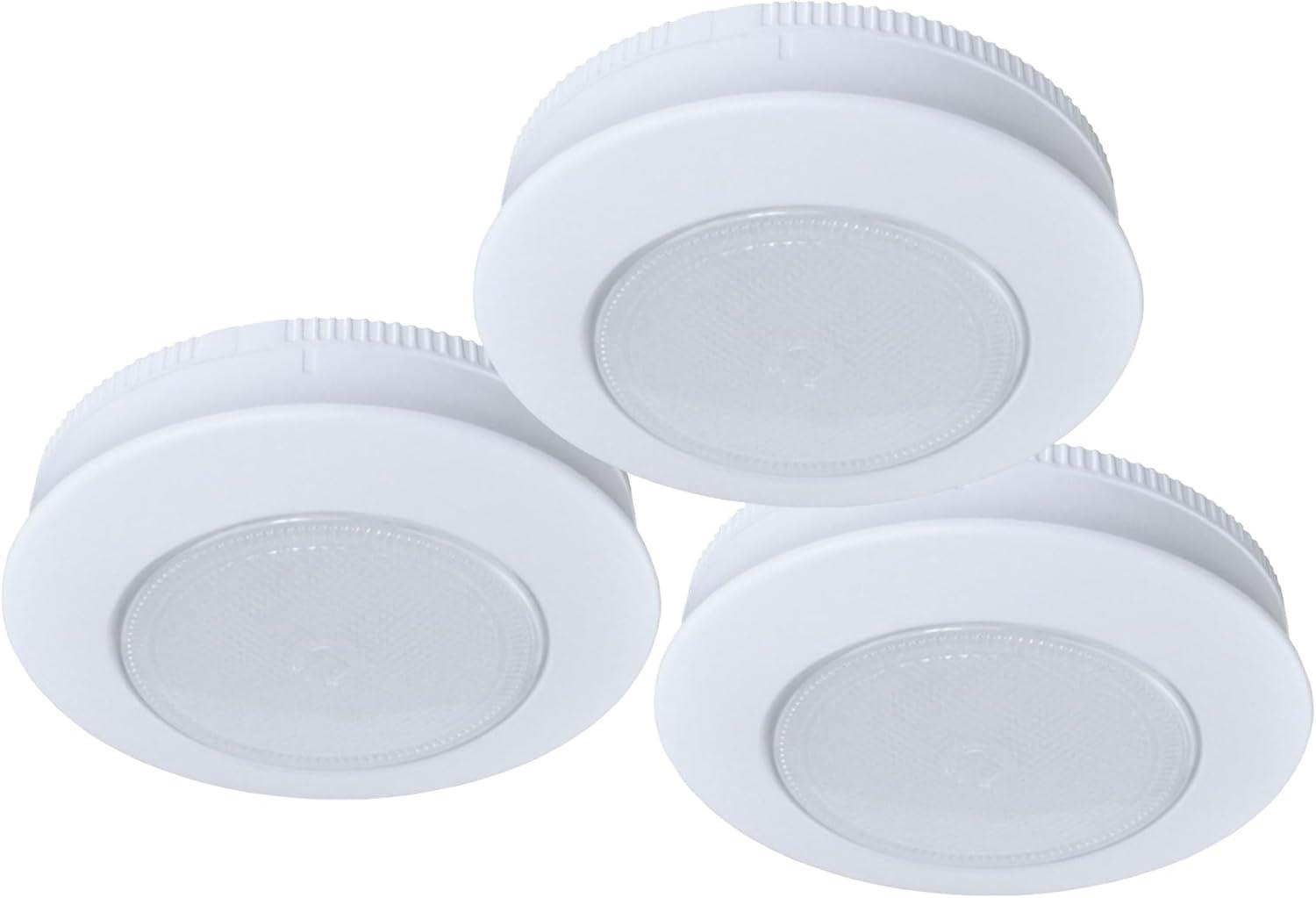 Battery-Operated White LED Tap Puck Lights 3-Pack