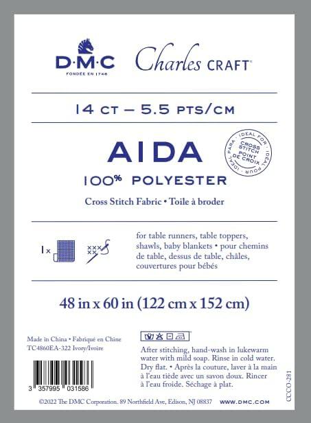 DMC Charles Craft Polyester Aida Fabric - Ivory, 14-count, 48" x 60"