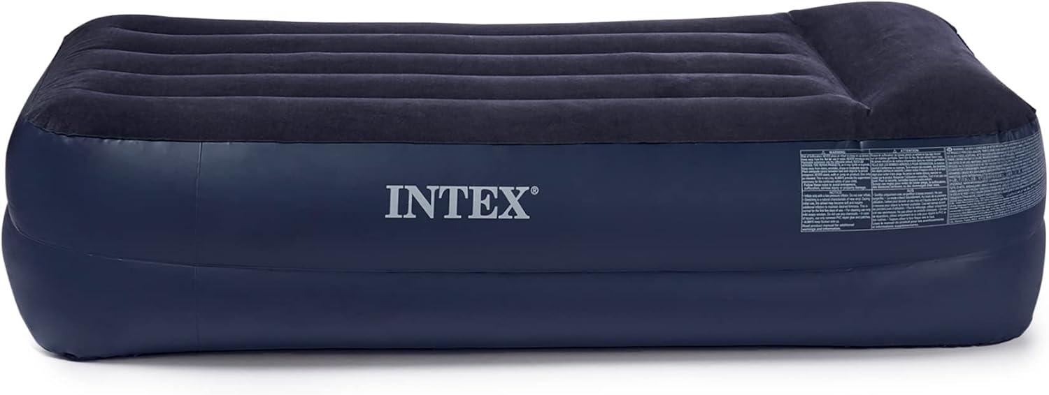 Intex Dura-Beam Pillow Rest Fiber Tech Air Mattress Bed w/ Built In Pump, Twin
