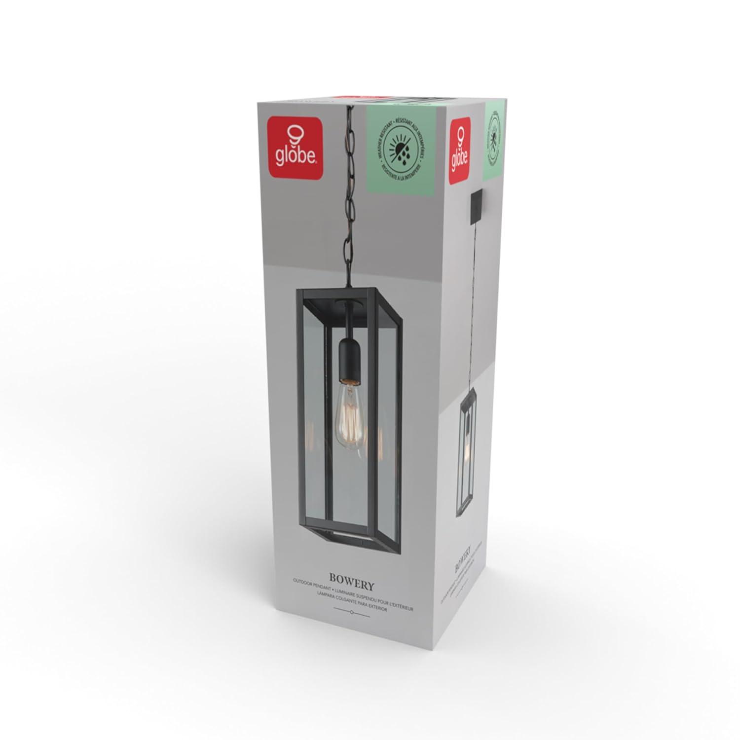 1-Light Matte Black Outdoor Pendant Lighting with Clear Glass Shade