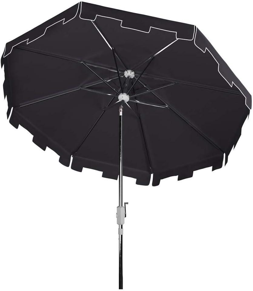 UV Resistant Zimmerman 9 Ft Crank Market Push Button Tilt Umbrella With Flap - PAT8000 - Black/White - Safavieh