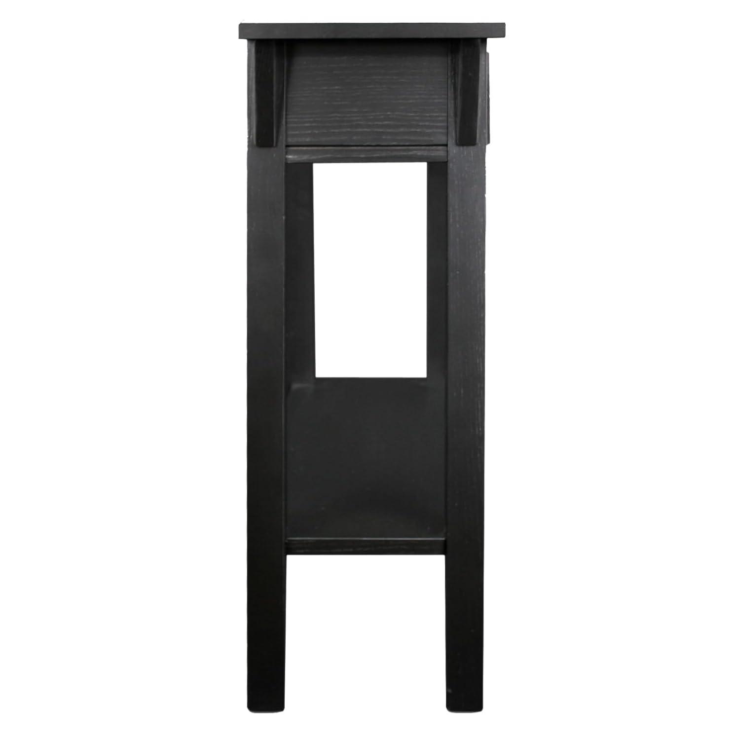 Leick Home 10032-RS Mission Round End Table with Drawer, Made with Solid Wood, Side Table for Living Room, Bedroom, and Office, Slate Black Finish
