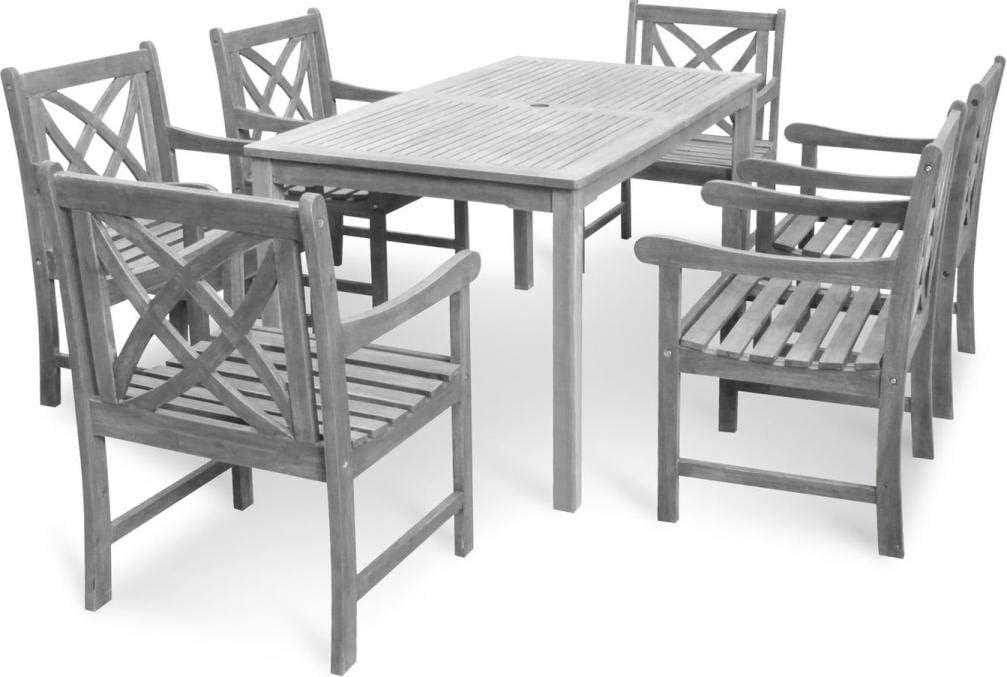 Renaissance 6-Person Hand-Scraped Gray Acacia Wood Outdoor Dining Set