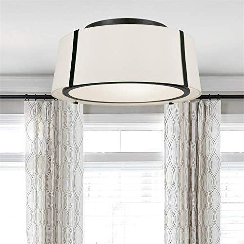 Matte Black Glass Drum Ceiling Light with White Silk Shade