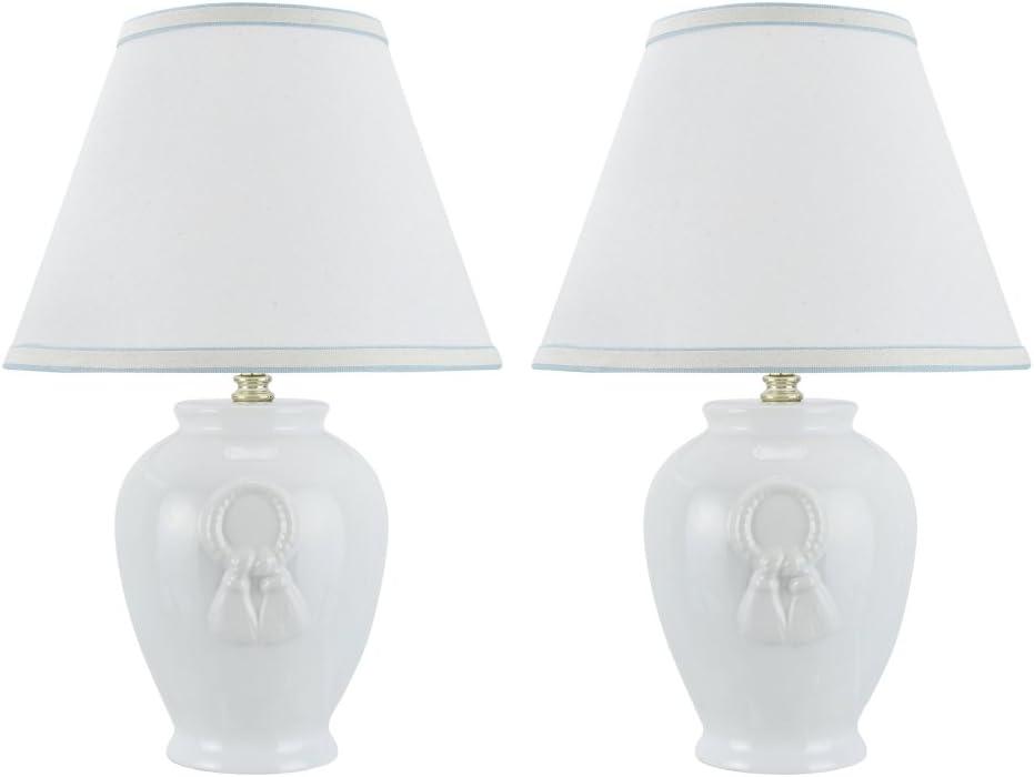 Aspen Creative 40069-2, Two Pack Set, 17" High, Traditional Ceramic Table Lamp, Green with Hardback Empire Shaped Lamp Shade in Off-White, 11 1/2" Wide
