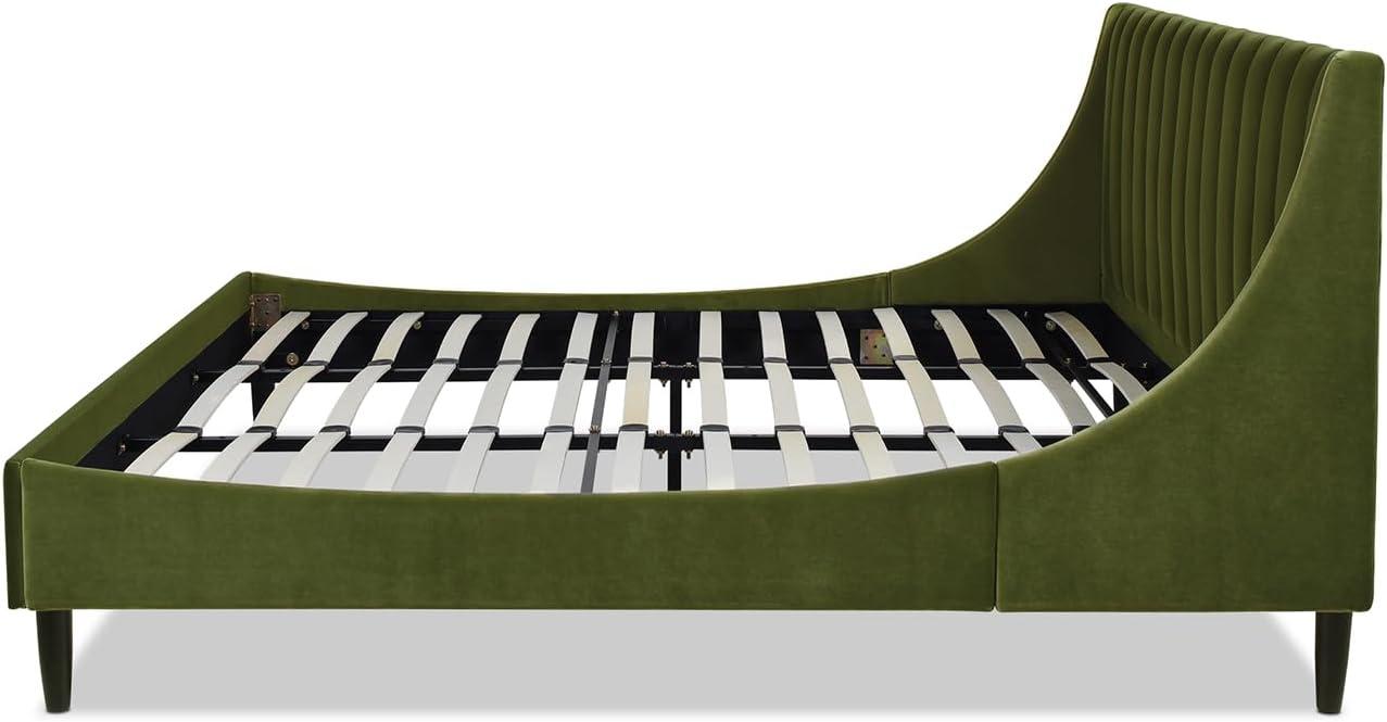 Aspen Vertical Tufted Headboard Platform Bed Set King Olive Green Velvet