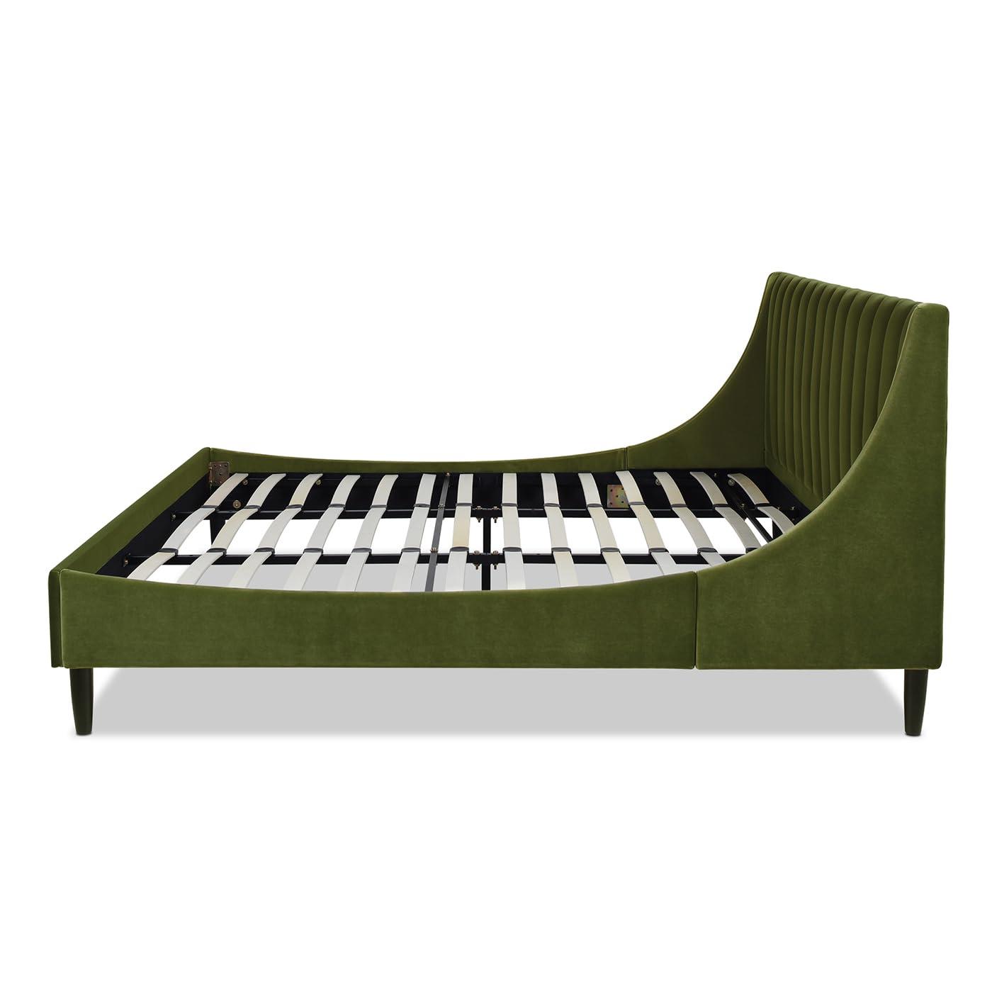 Aspen Vertical Tufted Headboard Platform Bed Set King Olive Green Velvet