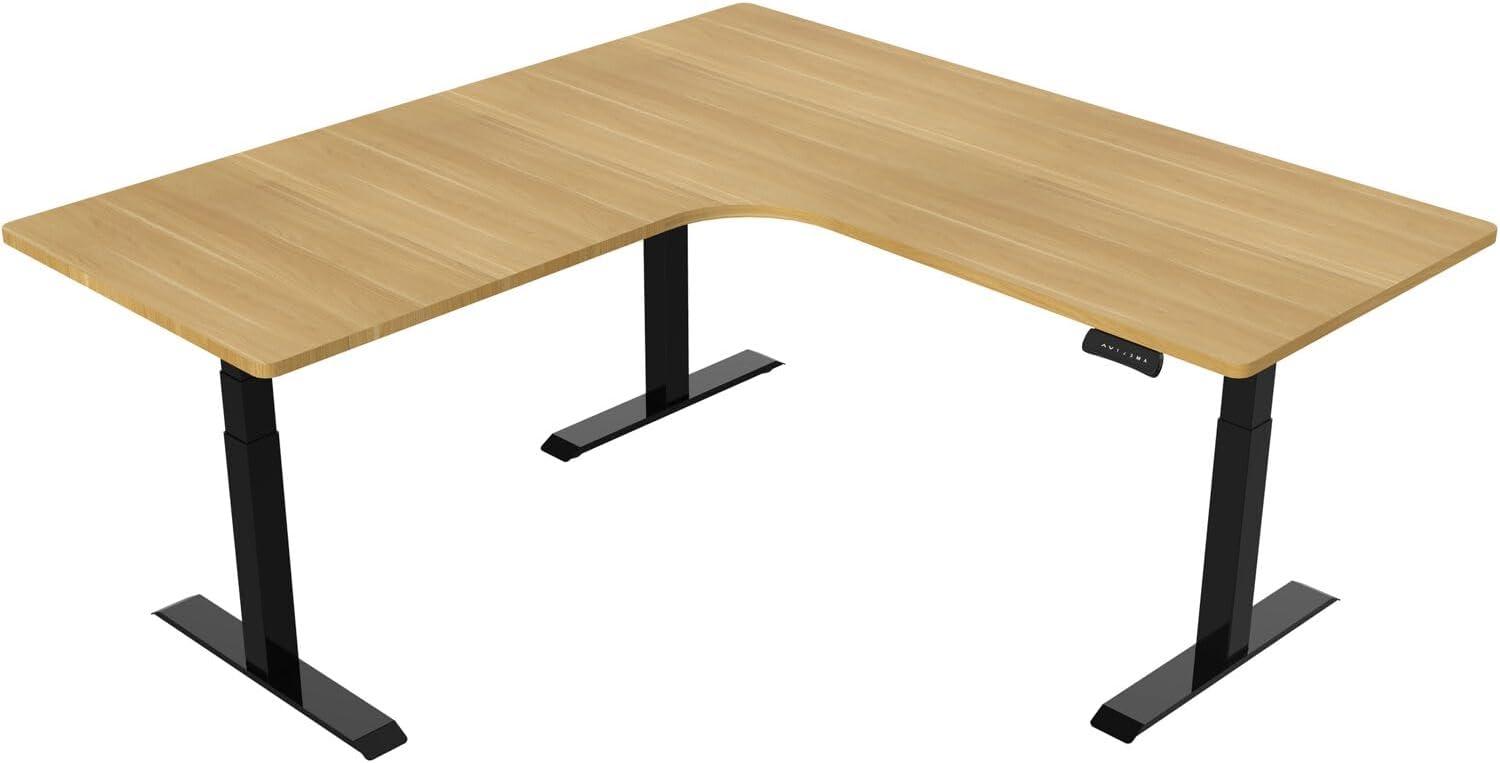 Hanover 73-In. L-Shaped Sit or Stand Electric Height Adjustable Desk with Triple Motor System, Natural and Black